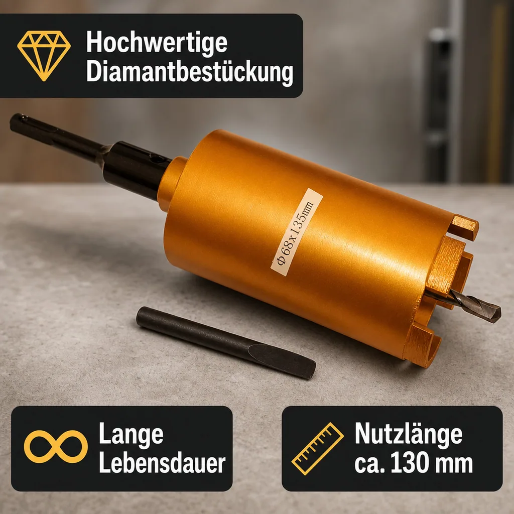 Diamantbohrkrone 68mm, Dosenbohrer SDS Plus, für Mauerwerk, mit Zentrierbohrer
