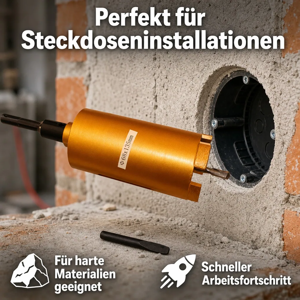 Diamantbohrkrone 68mm, Dosenbohrer SDS Plus, für Mauerwerk, mit Zentrierbohrer