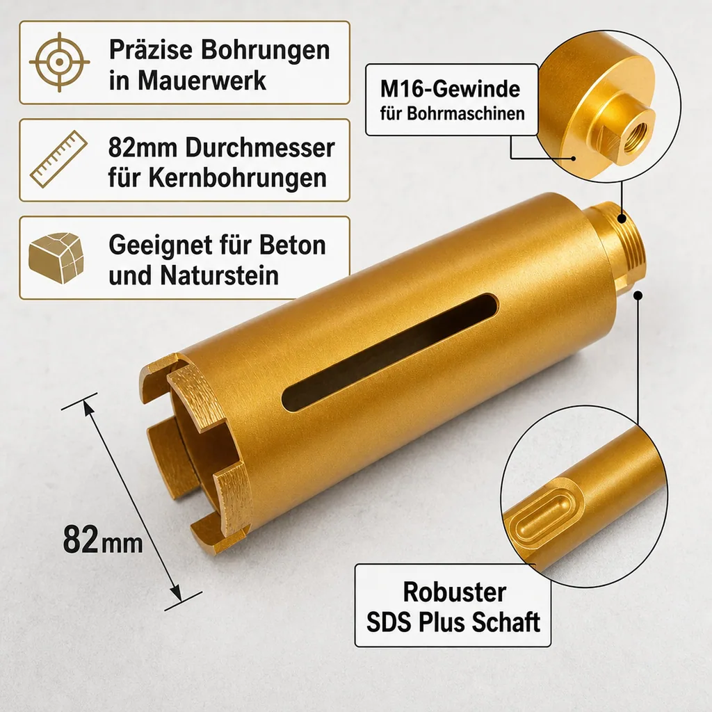 Diamantbohrkrone 82mm, SDS Plus, mit Zentrierbohrer – Zentrierbohrer nicht im Lieferumfang