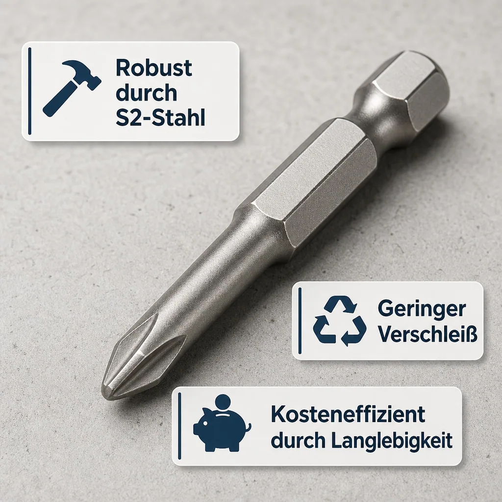PH2 Bit lang, 100mm, S2 Stahl, Industriequalität