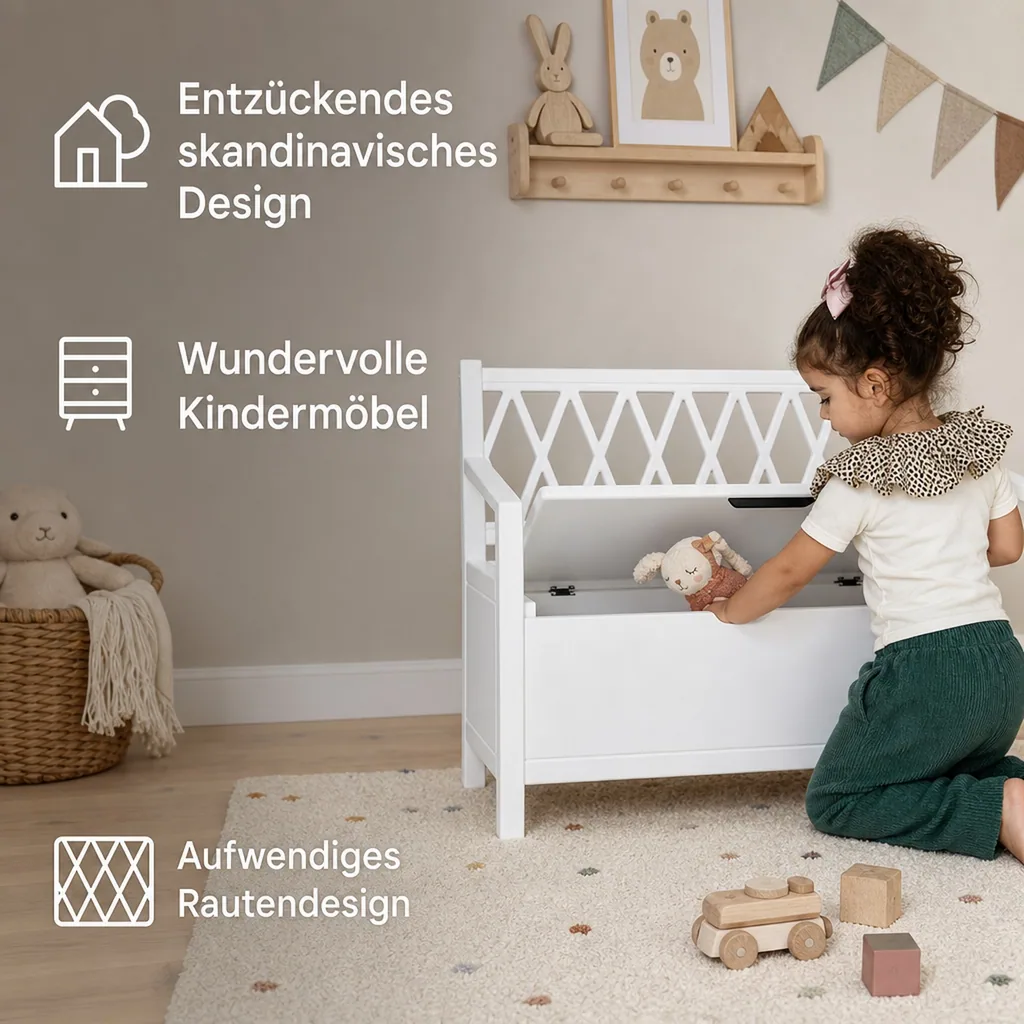 Cam Cam Kinderbank Aufbewahrung Harlequin weiss