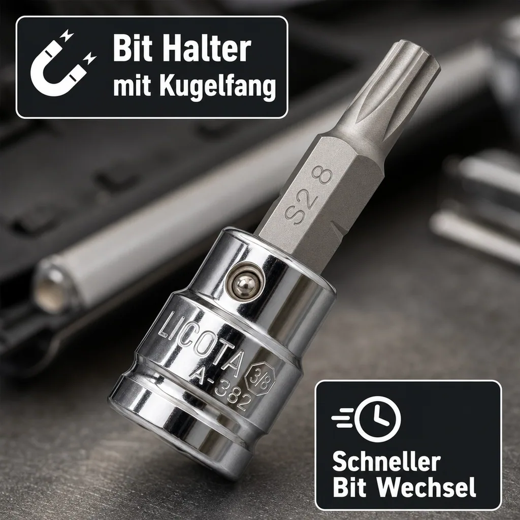 Bit Satz, Vielzahn, Spline, S2 Stahl, M5-M12, 3/8 Zoll, mit Halter