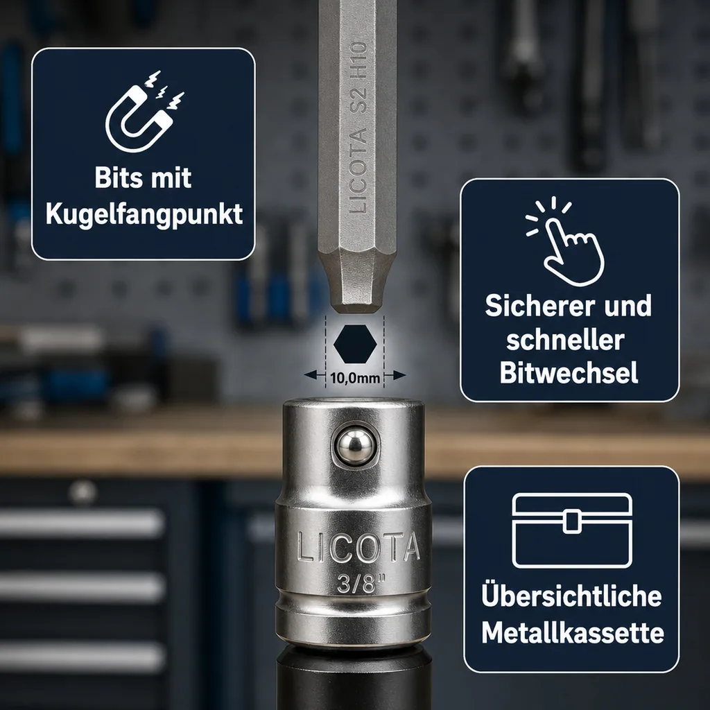 Bit Satz, Innensechskant, S2 Stahl, 3/8 Zoll, 10mm
