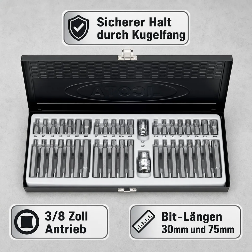 Bit-Satz S2 Stahl, Innensechskant HEX Spline, 3/8 Zoll, Industrie-Qualität
