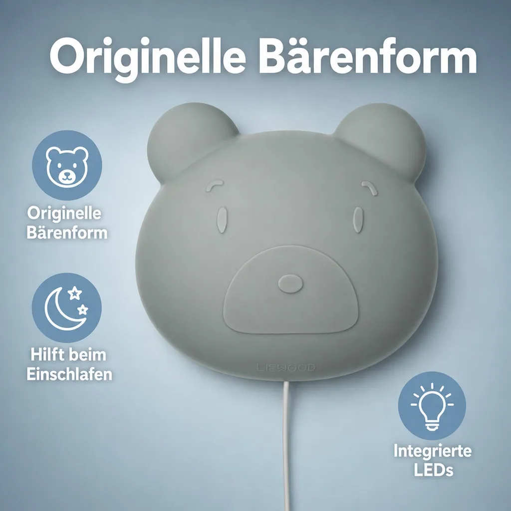 Liewood Wandlampe "Vega" Bär Silikon taubenblau