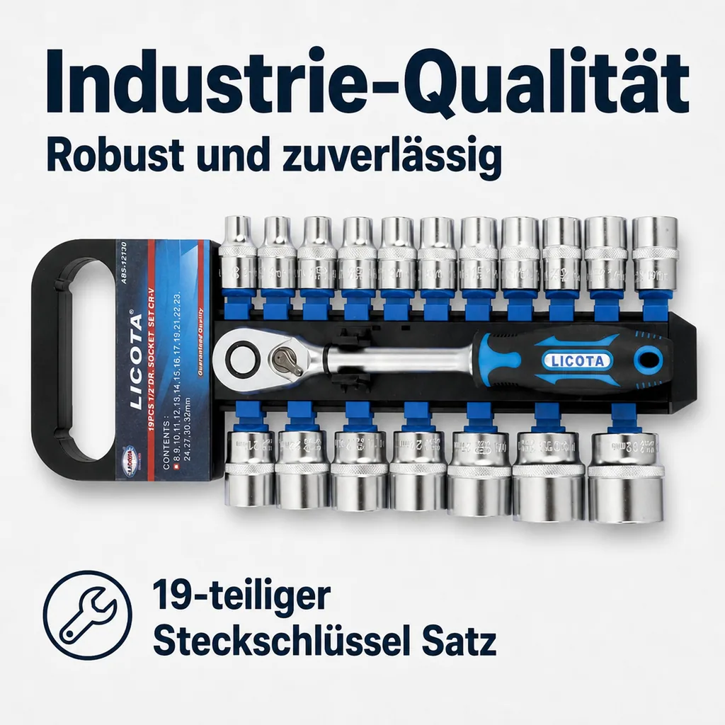Steckschlüssel Satz, 1/2 Zoll Nusskasten, 19-teilig, Industrie, Knarre