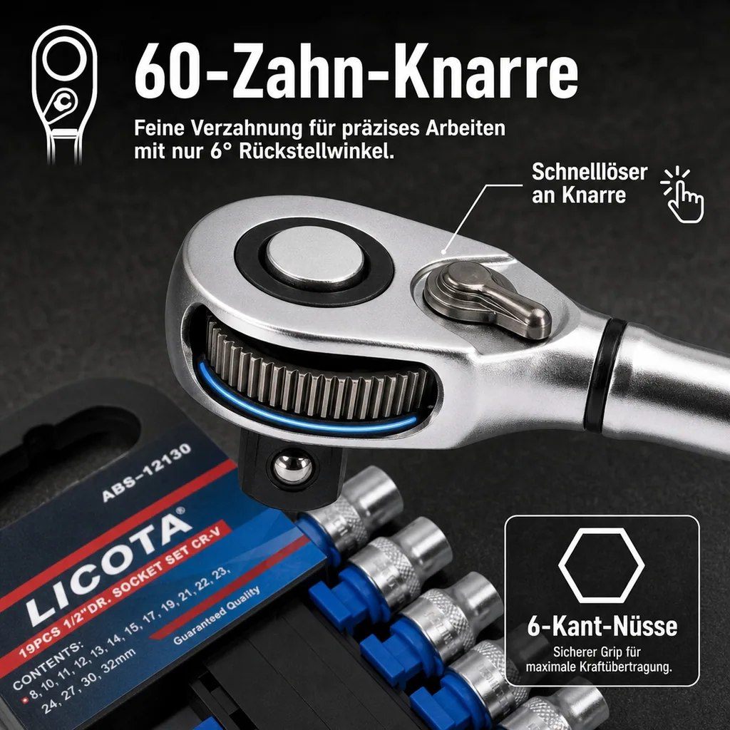 Steckschlüssel Satz, 1/2 Zoll Nusskasten, 19-teilig, Industrie, Knarre