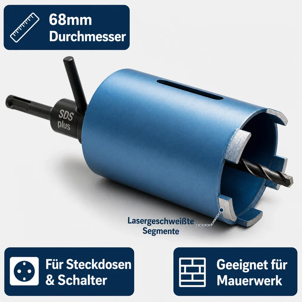 Diamantbohrkrone 68mm, SDS Plus, für Steckdosen & Mauerwerk
