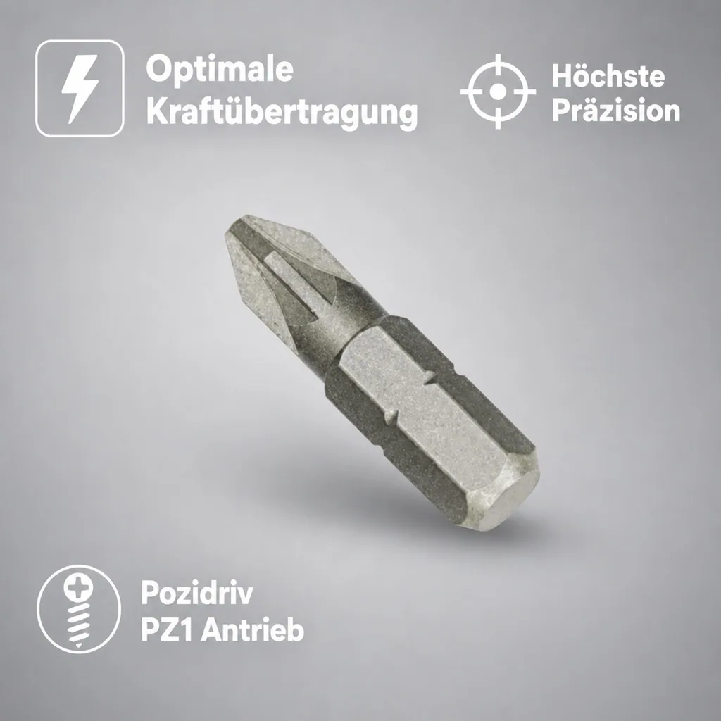 Pozidriv Bits, Kreuzschlitz PZ1, 25mm, S2 Stahl, Power Bit