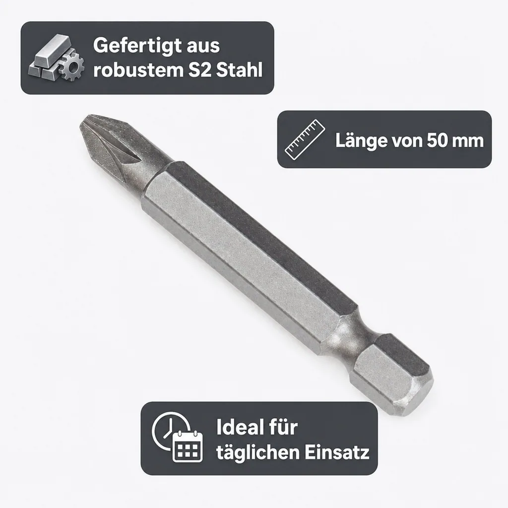 PZ1 Bit, 50mm, S2 Stahl, Kreuzschlitz Pozidrive, Power Bit
