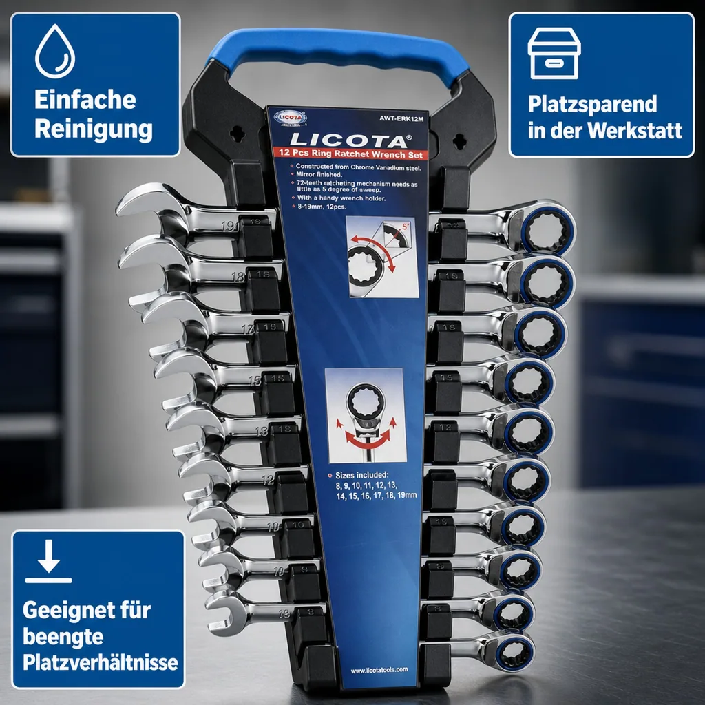 Ringratschenschlüssel Set 12-teilig, 8-19mm, Ratschenschlüssel, Feinverzahnung