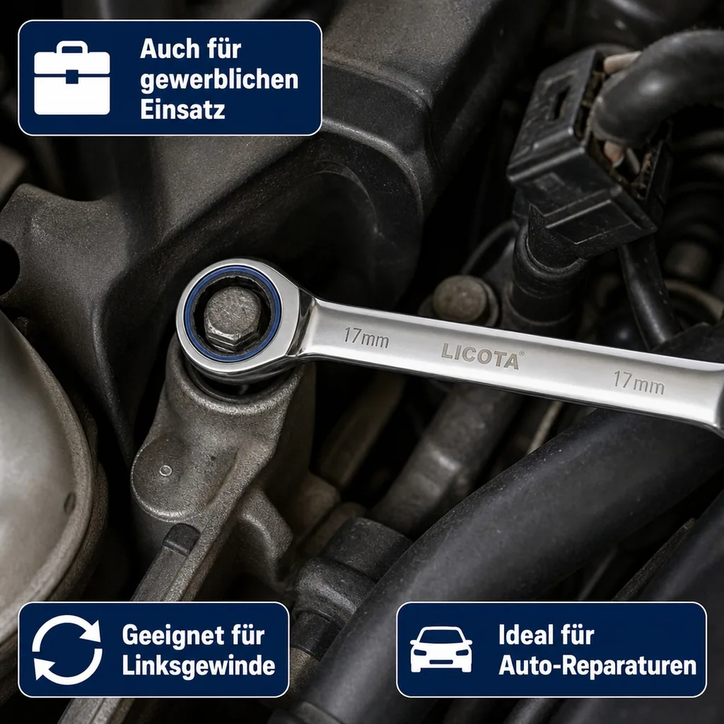 Ringratschenschlüssel Set 12-teilig, 8-19mm, Ratschenschlüssel, Feinverzahnung