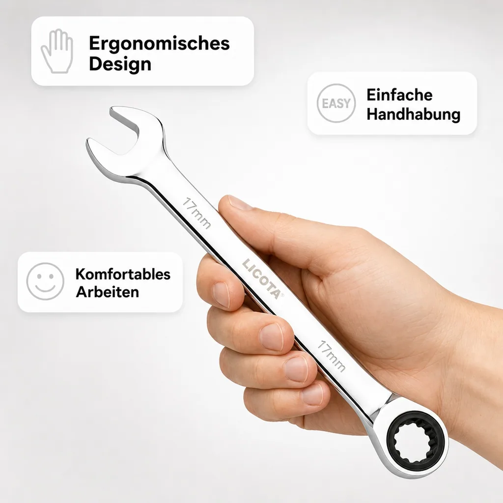 Ringratschenschlüssel 14mm, 72 Zähne, Spiegelpoliert