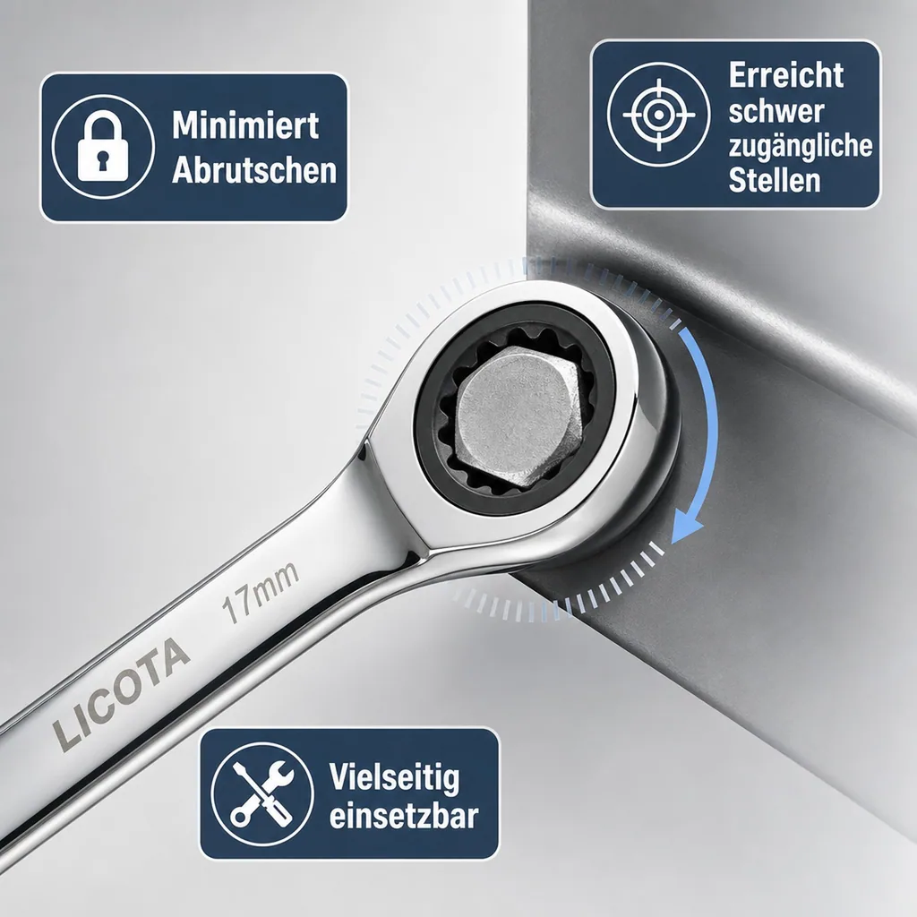 Ringratschenschlüssel 14mm, 72 Zähne, Spiegelpoliert