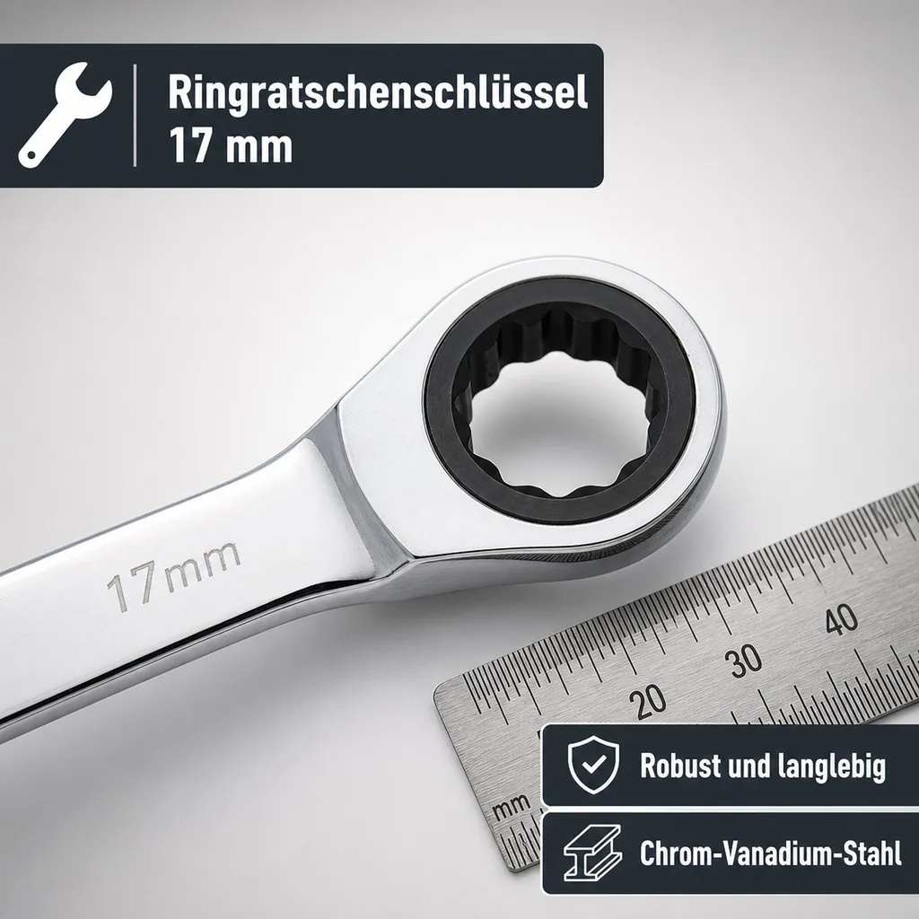 Ringratschenschlüssel 17 mm, 72 Zähne, feinverzahnt