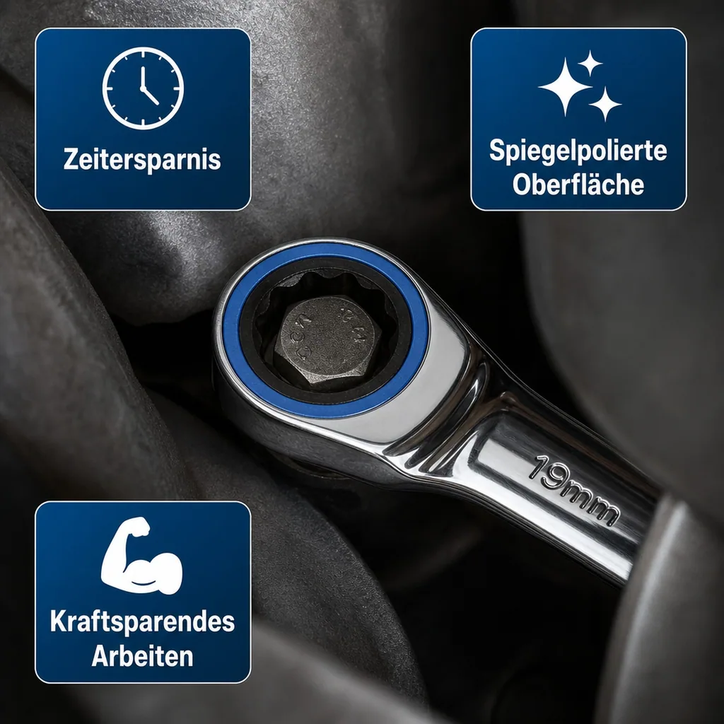 Ringratschenschlüssel 24mm, Ratschenringschlüssel, 72 Zähne, Industrie Qualität
