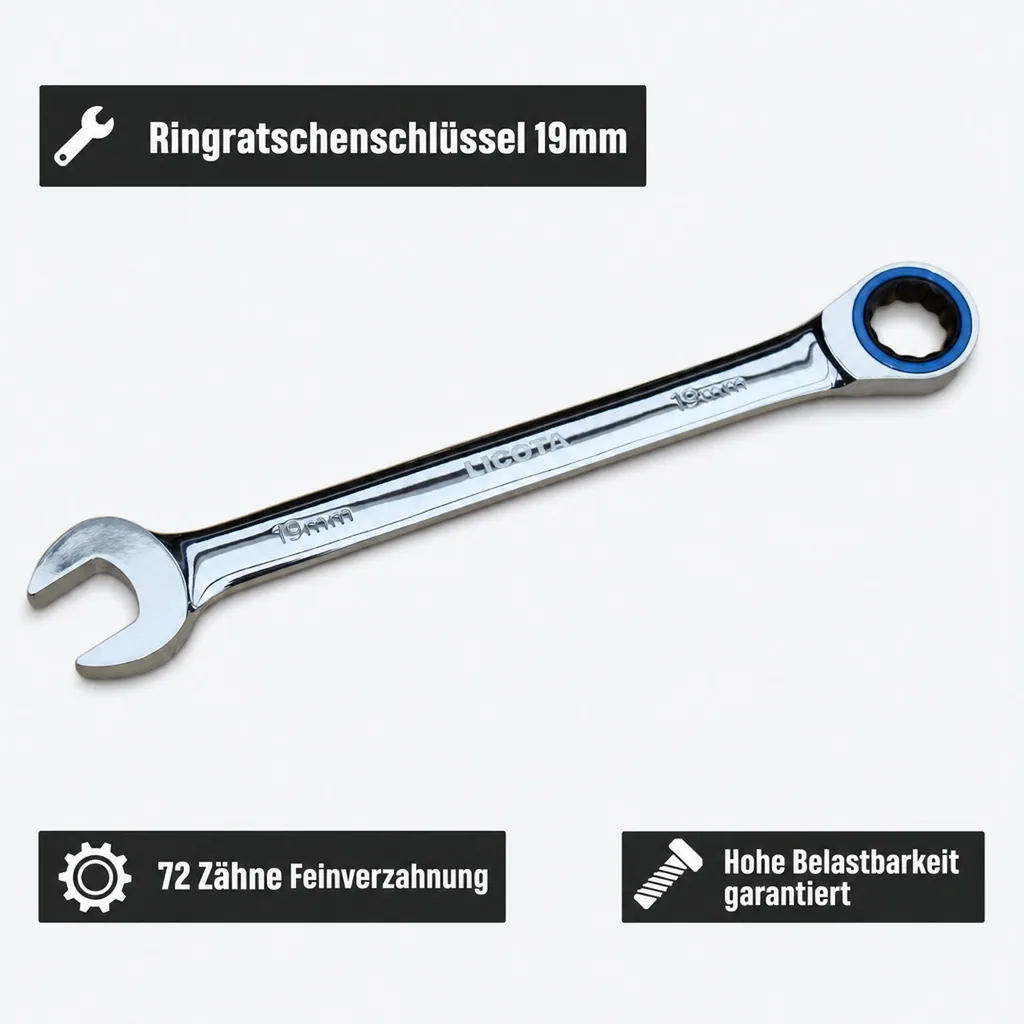 Ringratschenschlüssel 24mm, Ratschenringschlüssel, 72 Zähne, Industrie Qualität