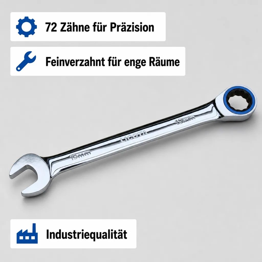 Ringratschenschlüssel 45mm, 72 Zähne, Chrom Vanadium, feinverzahnt
