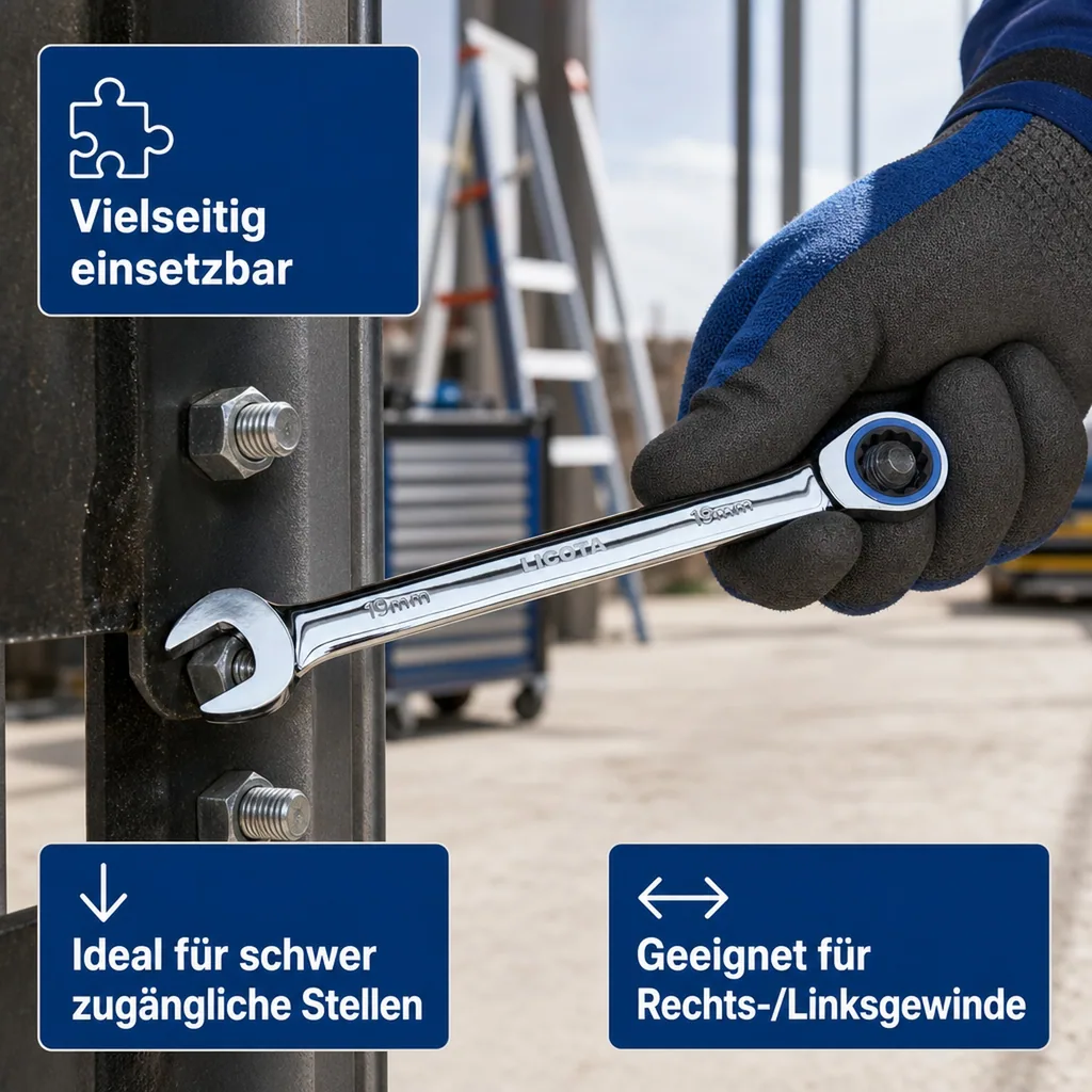 Ringratschenschlüssel 45mm, 72 Zähne, Chrom Vanadium, feinverzahnt