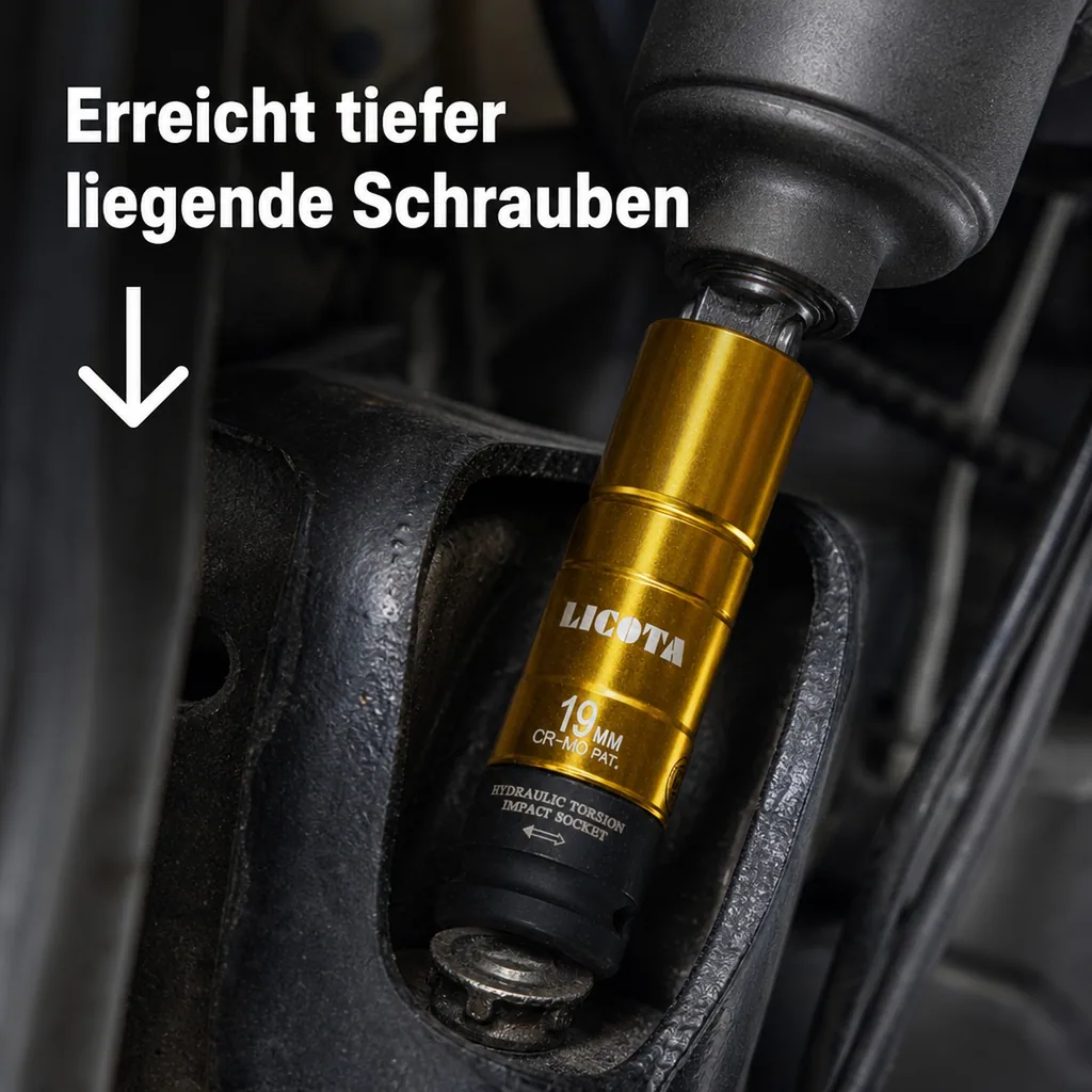 Schlagschraubernuss, Torsionsnuss SW 19, 100mm, Kraft-Schoneinsätze