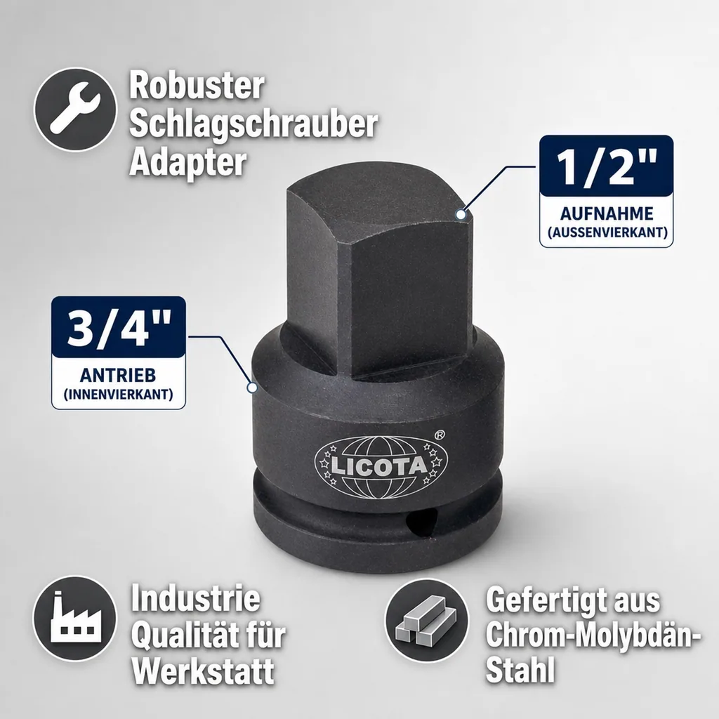 Schlagschrauber Adapter, 1/2 auf 3/4 Zoll, Industrie Qualität