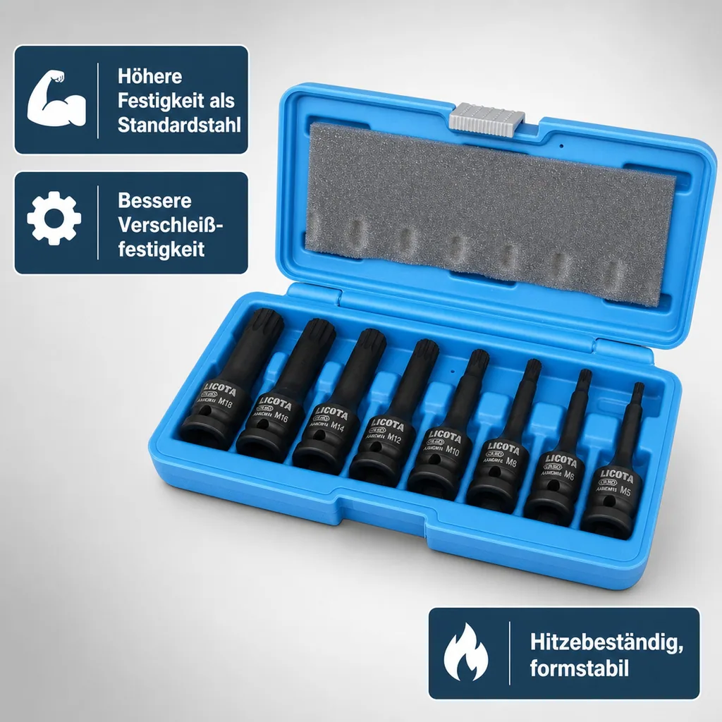 Schlagschrauber Nuss Set 1/2 Zoll, Spline Nüsse M5-M18, 8-teilig