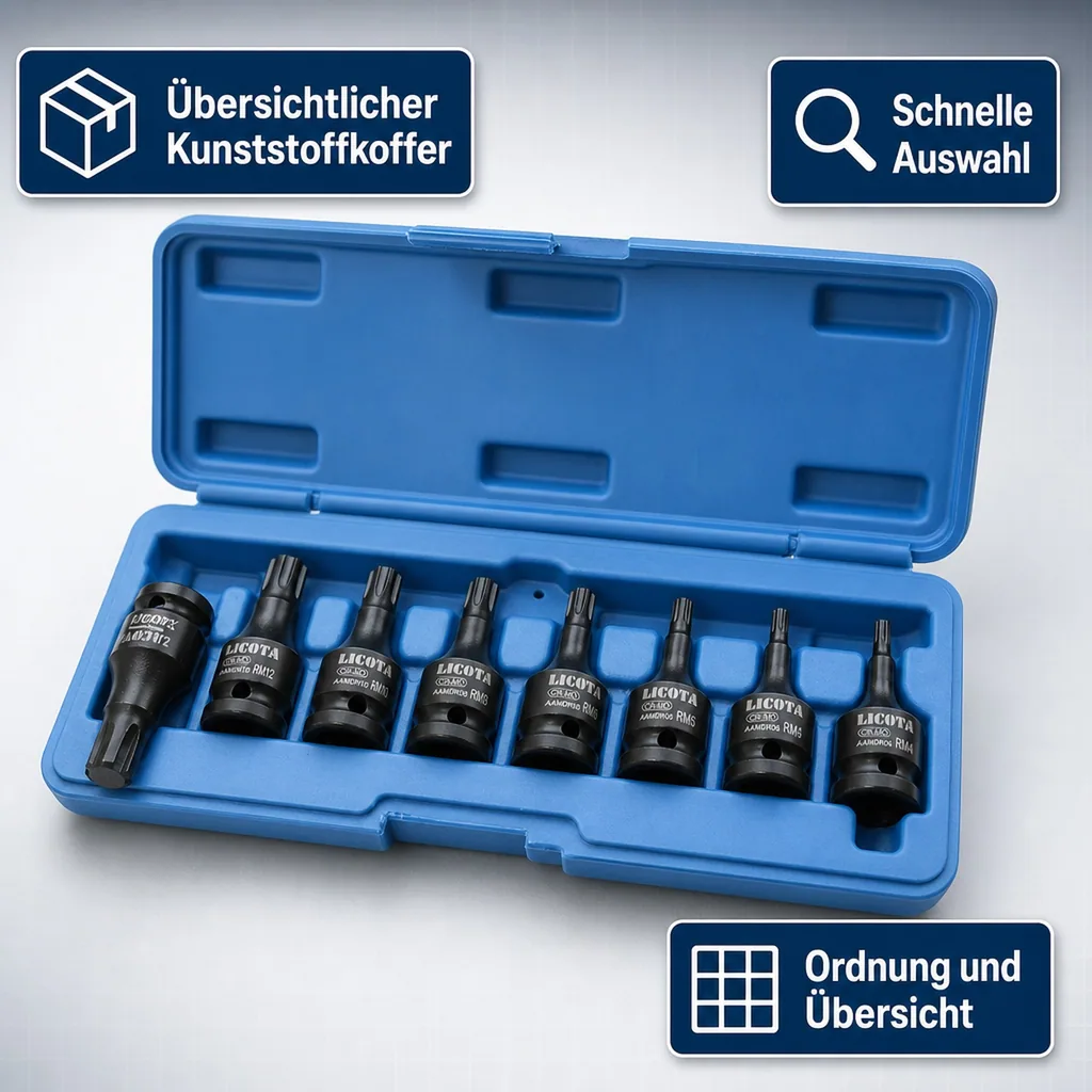 Schlagschrauber Nüsse Set, 8-teilig, Ribe M4-M14, 1/2 Zoll, Cr-Mo