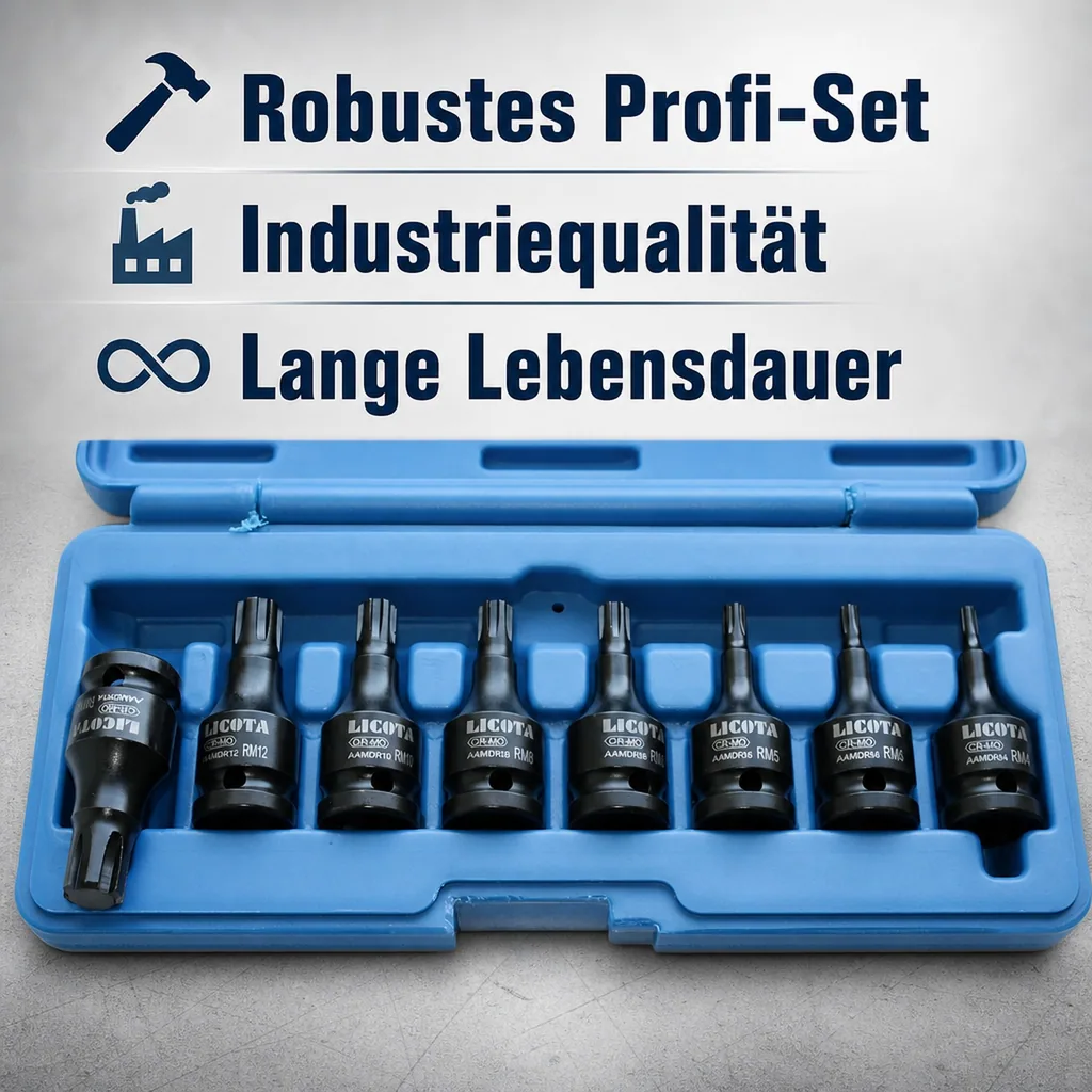 Schlagschrauber Nüsse Set, 8-teilig, Ribe M4-M14, 1/2 Zoll, Cr-Mo