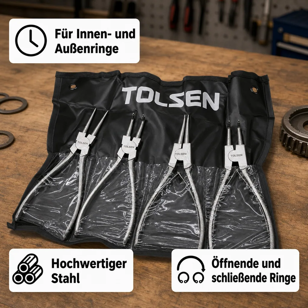 Seegeringzangen Set, 4 tlg, mit Tasche, Sprengringzange