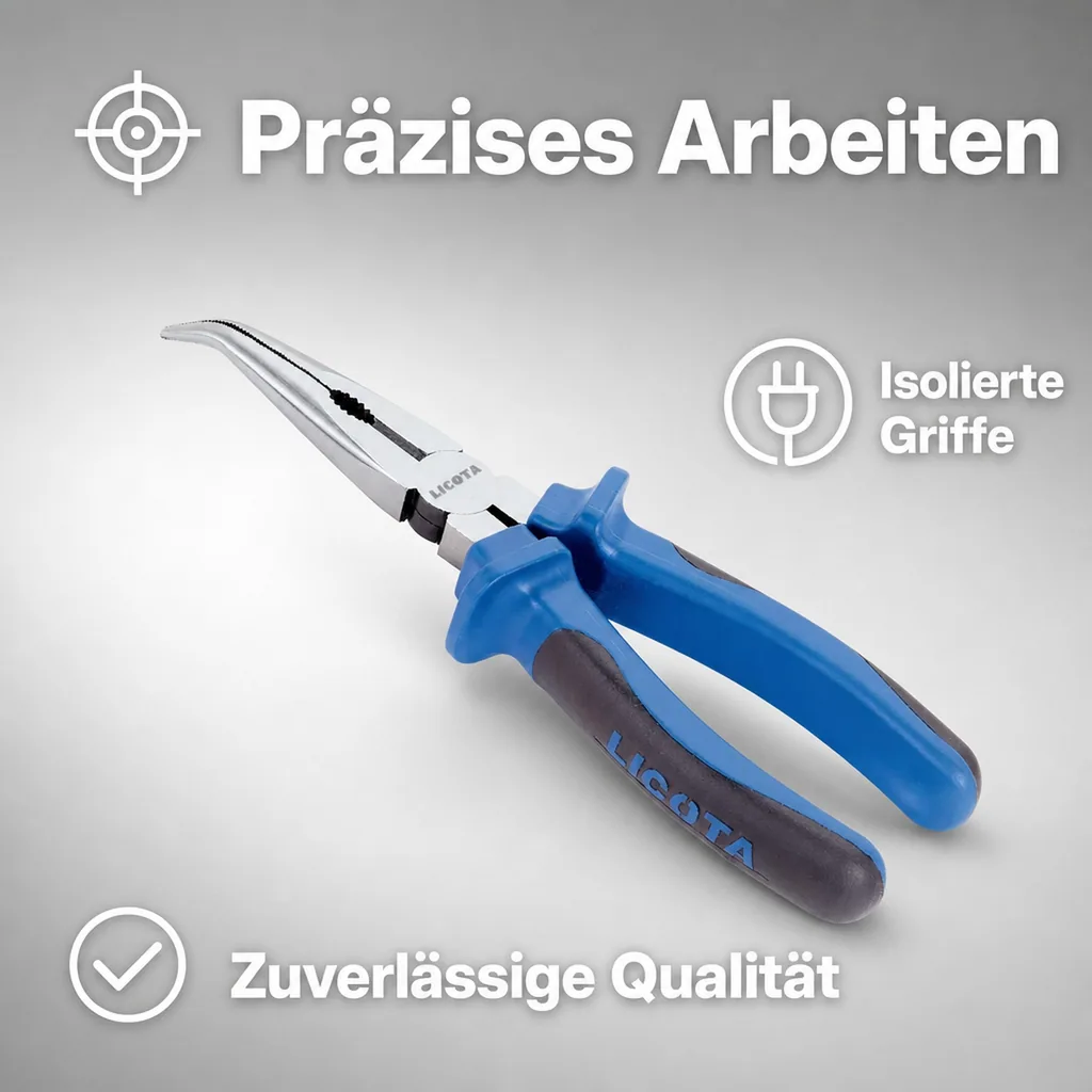 Spitzzange, Flachrundzange gewinkelt 160mm, Profi Zange