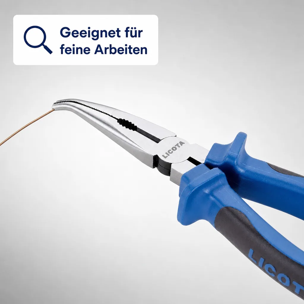 Spitzzange, Flachrundzange gewinkelt 160mm, Profi Zange