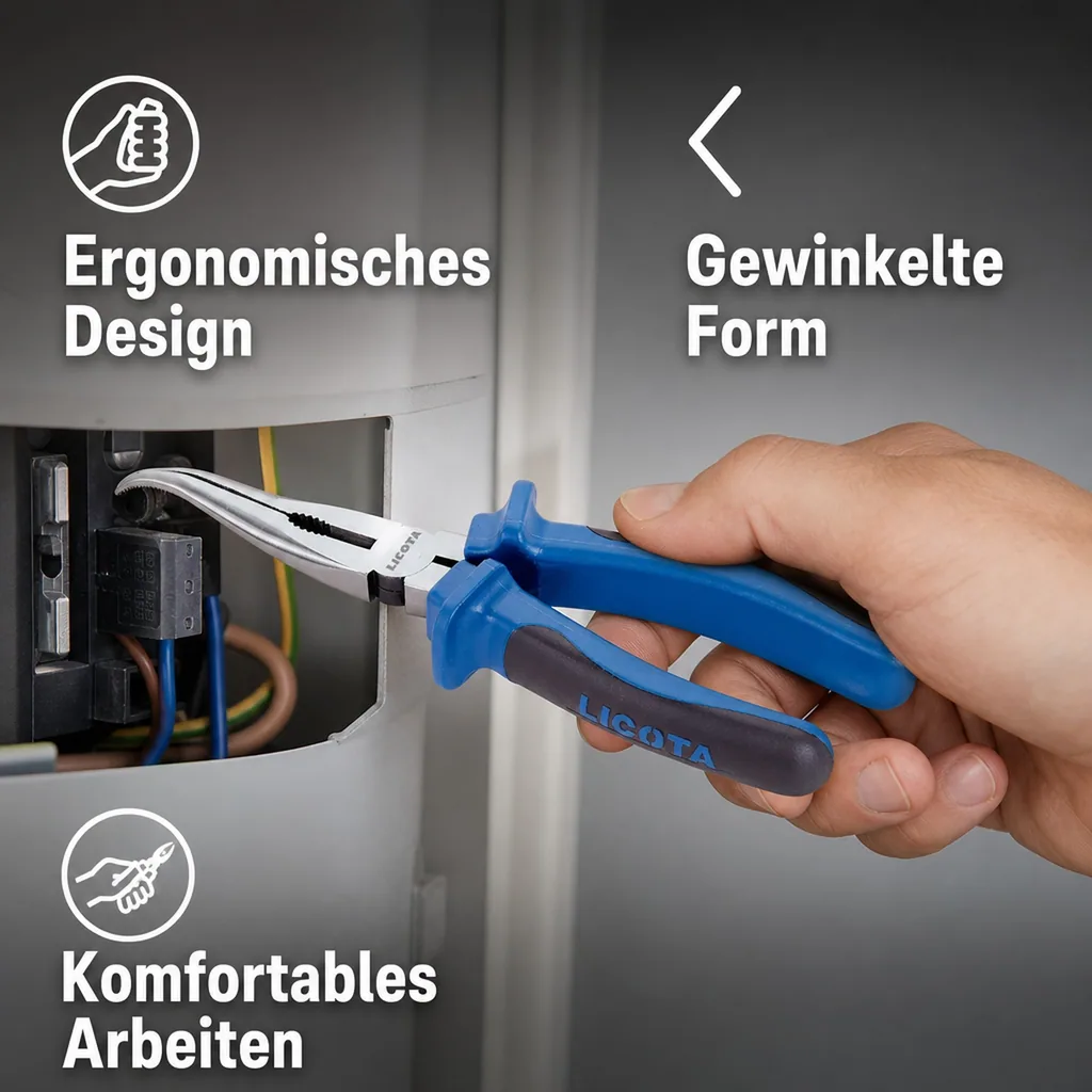 Spitzzange, Flachrundzange gewinkelt 160mm, Profi Zange