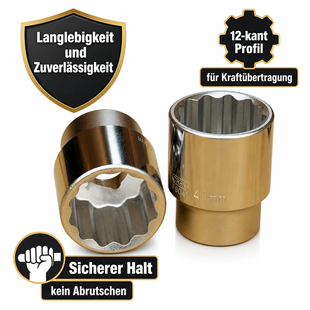 3 4 Zoll Nuss, Steckschlüssel Nuss, SW 24, 50mm, CrV, 12-kant