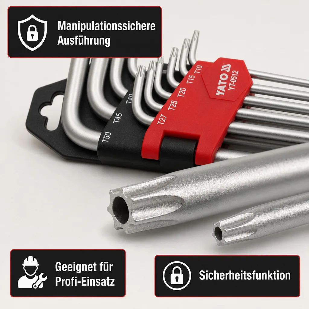 Innensechskant Schlüssel Set, 9-teilig, T10-T50, Stiftschlüssel Innensechskant, Yato, manipulationssicher