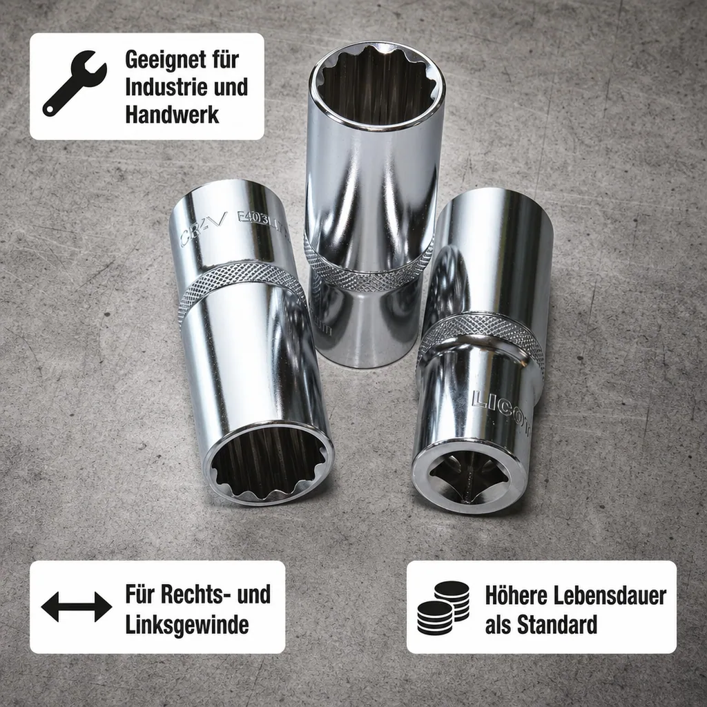 Stecknuss 1/2 Zoll, Langnuss, 13mm, 12 Kant, CR-V, Industriequalität