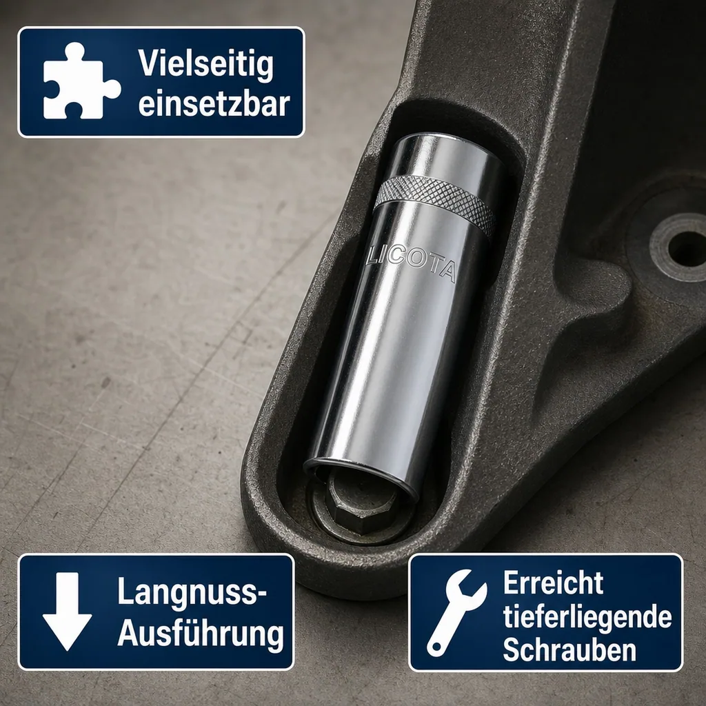 Stecknuss 1/2 Zoll, Langnuss, 13mm, 12 Kant, CR-V, Industriequalität