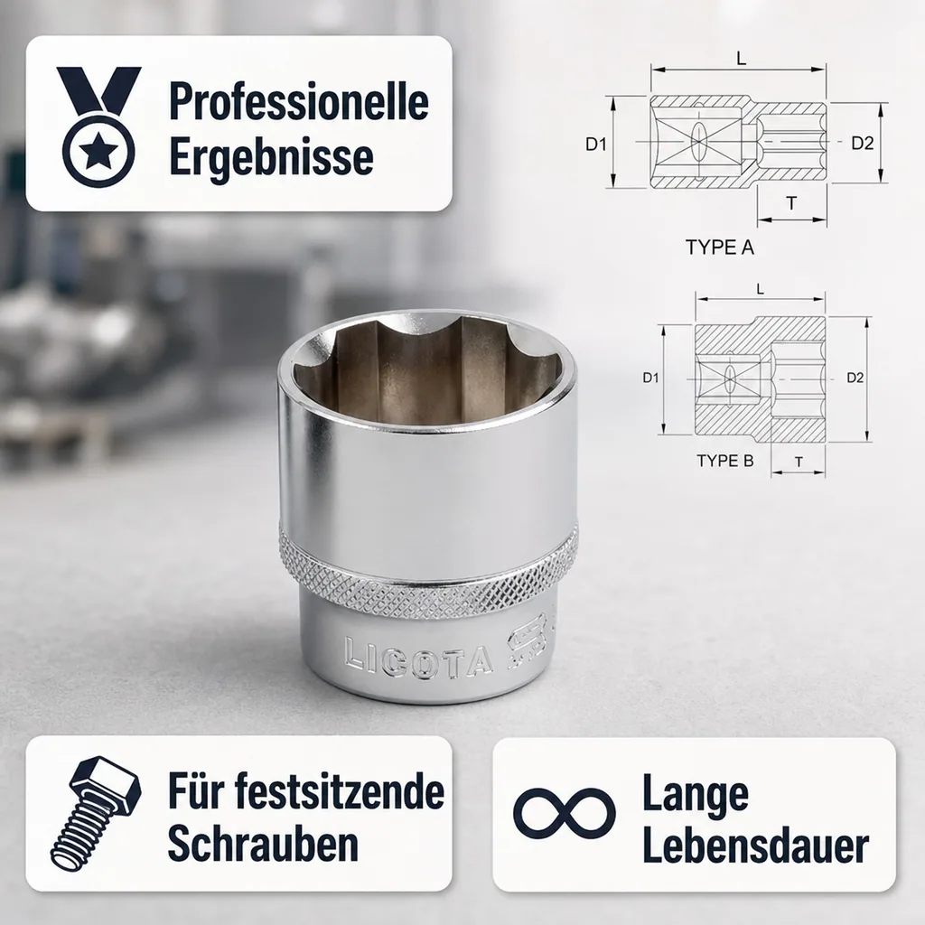 1/2 Zoll Nuss, 14 mm Nuss, Super-Lock CrV Nuss, kurze Ausführung