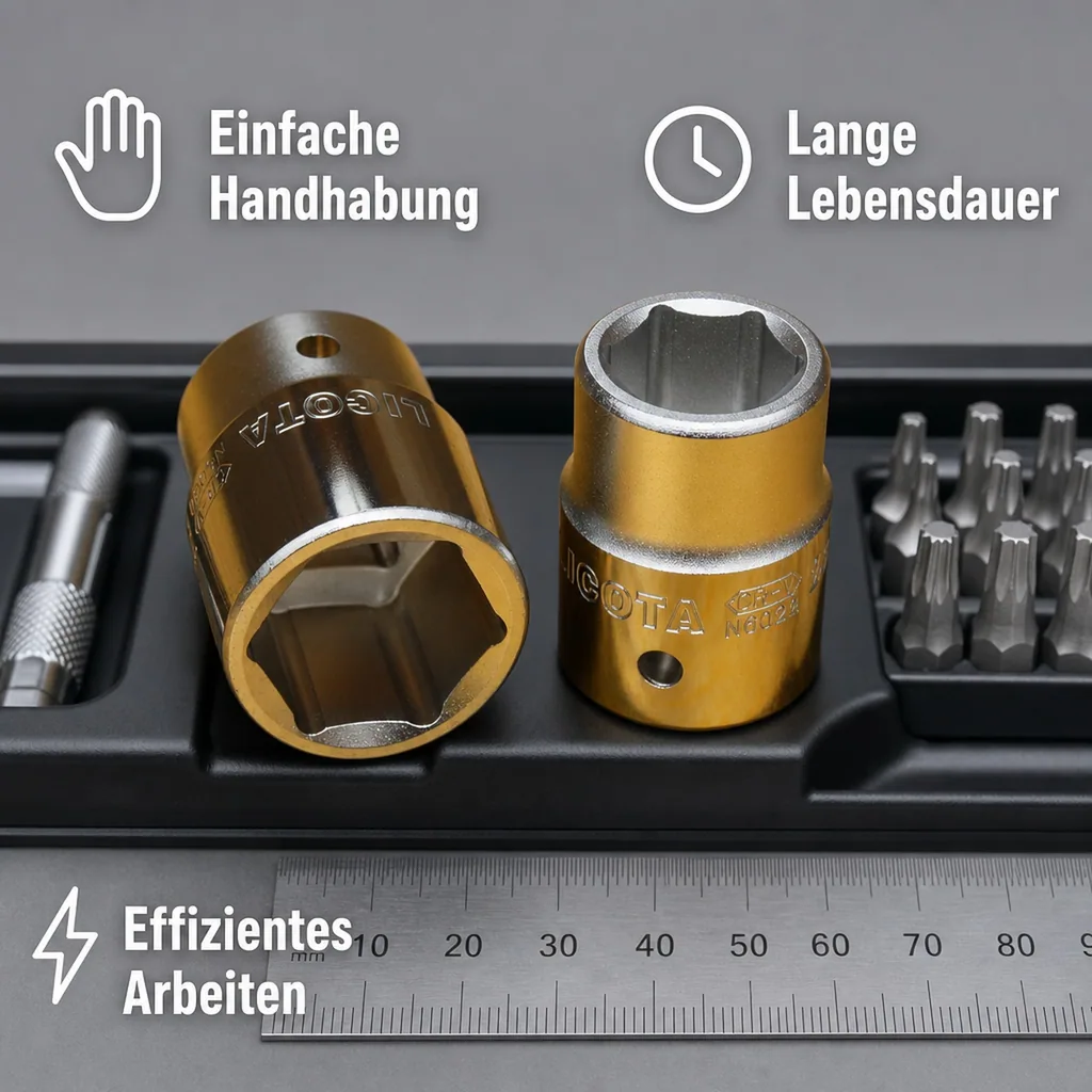 1/2 Zoll Nuss 14mm, Stecknuss Einsatz, Knarre Ratsche, Cr-V