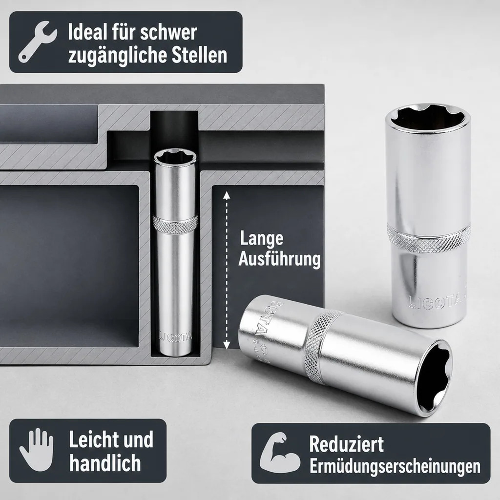 1/2 Zoll Nuss, Stecknuss, lange Ausführung, 14mm CrV, Super-Lock
