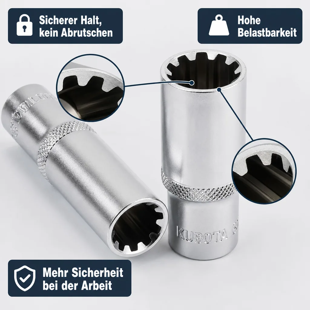 Vielzahn Nuss, 1/2 Zoll Nuss, 15mm, lange Ausführung, CrV, GearLock