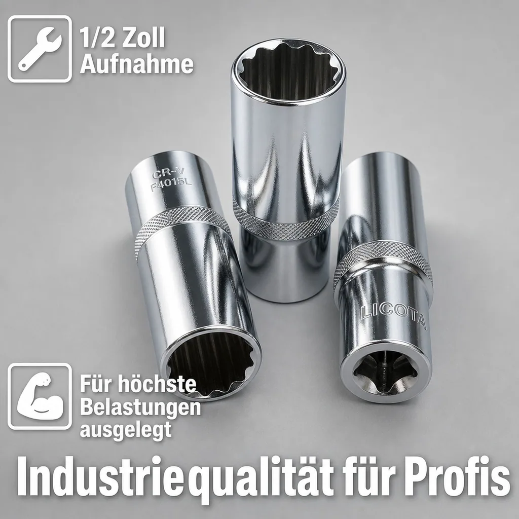 1/2 Zoll Nuss, Stecknuss 15mm, Langnuss, 12 Kant