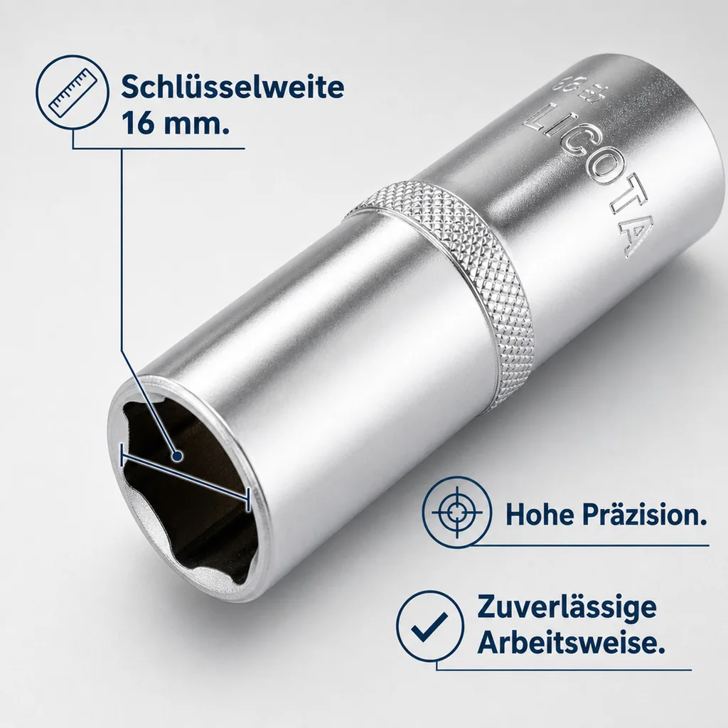 Steckschlüssel 16mm, 1/2 Zoll Nuss, Super-Lock, CrV, lange Ausführung