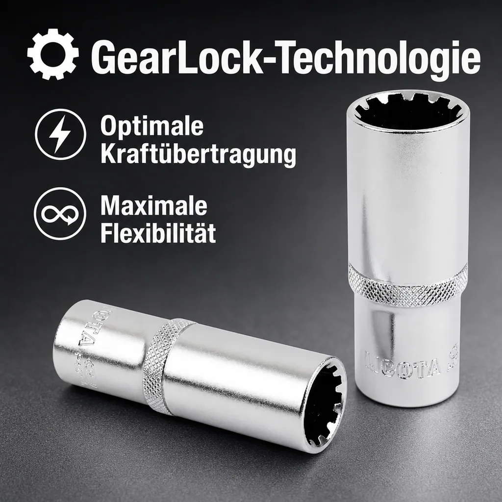 1/2 Zoll Vielzahn Nuss, 16mm Nuss, , lang, GearLock, CrV, 76mm