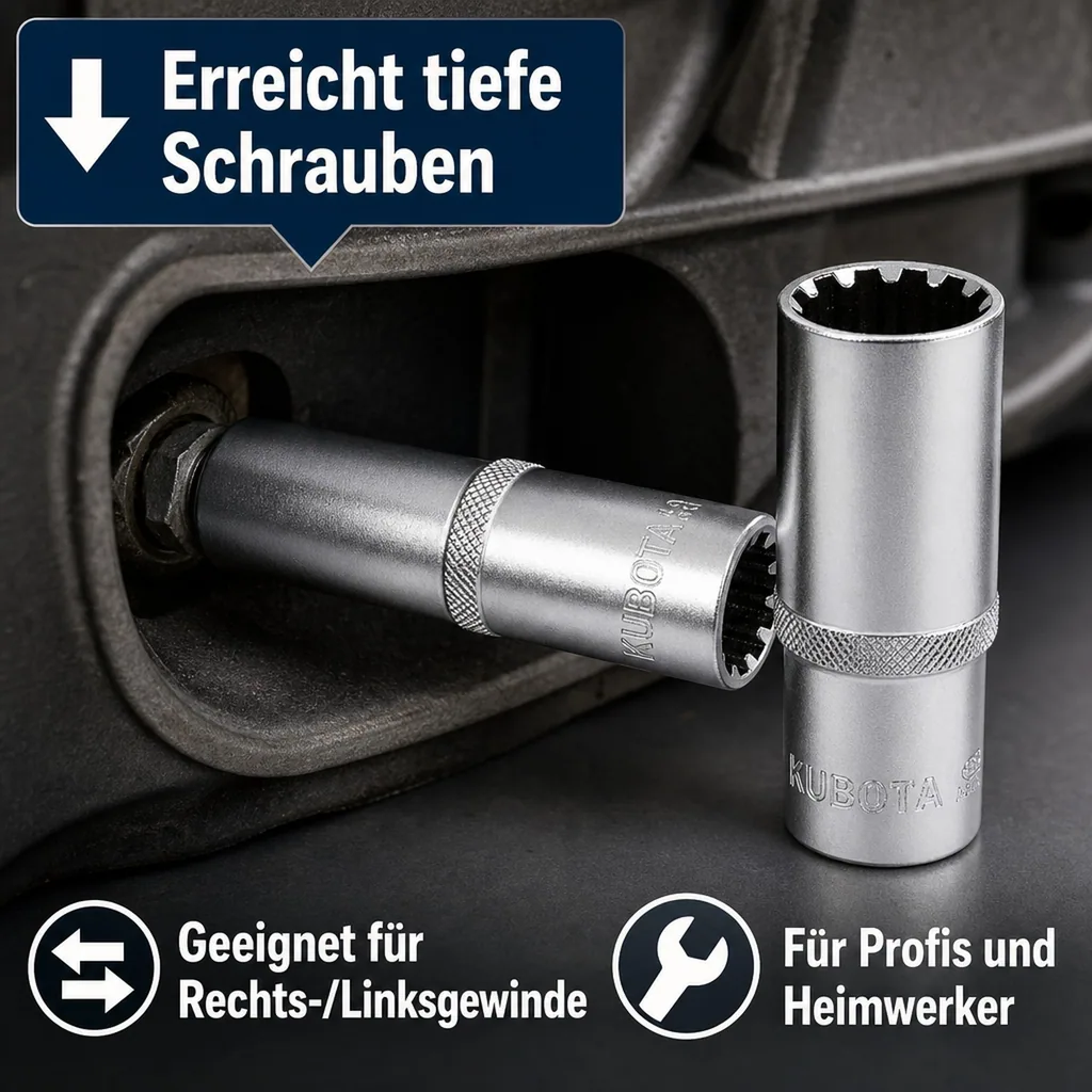1/2 Zoll Vielzahn Nuss, 16mm Nuss, , lang, GearLock, CrV, 76mm