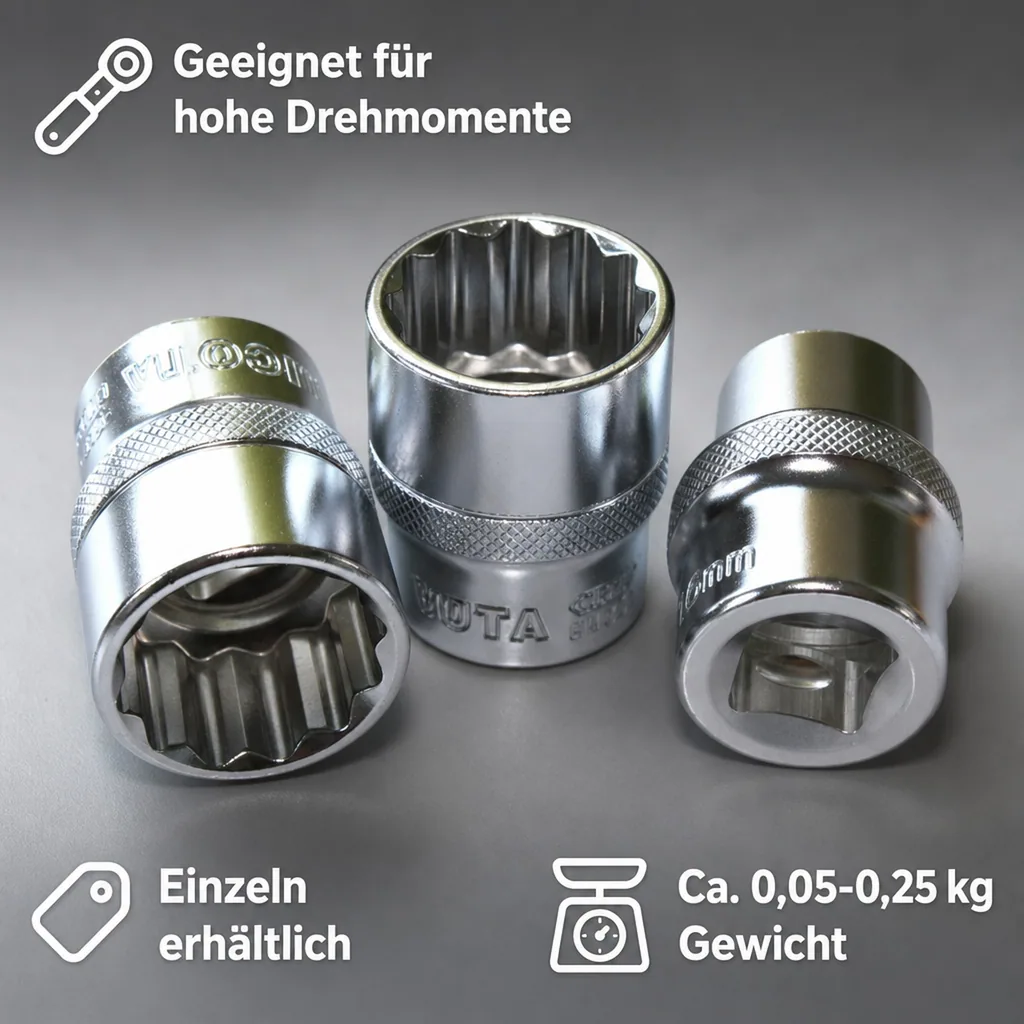 Stecknuss 1/2 Zoll, 16mm Nuss, Knarre Ratsche Einsatz, Cr-V