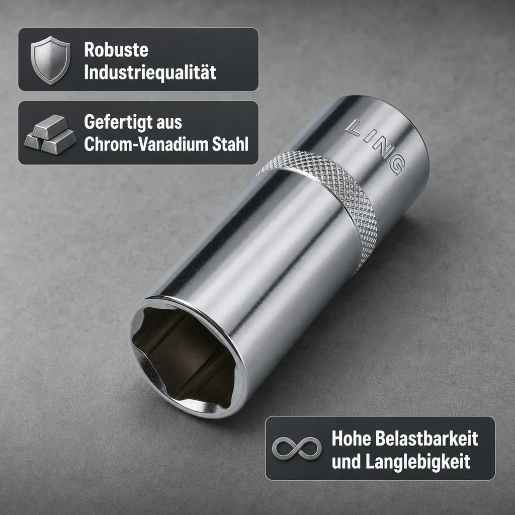 1 2 zoll nuss, Stecknuss 17 mm, Langnuss, CR-V, 6-kant