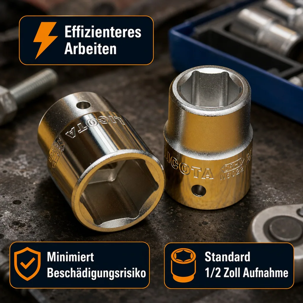 Stecknuss 1/2 Zoll, 17mm, für Ratsche, 6-Kant, Industrie