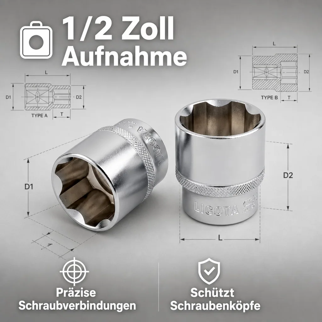 1/2 Zoll Nuss, Steckschlüssel Nuss, Super Lock