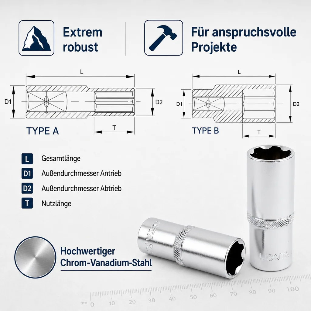 17mm Nuss, Superlock, 1/2 Zoll Stecknuss, CrV, lange Ausführung