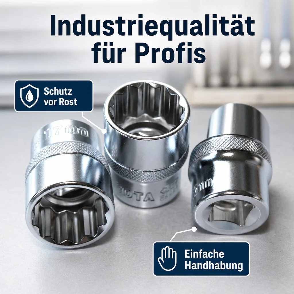 Stecknuss 1/2 Zoll, 17mm Nuss, Cr-V, für Knarre, Ratsche
